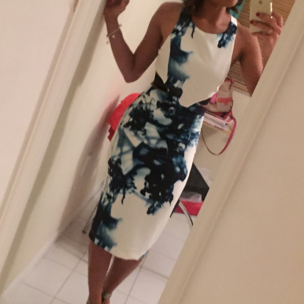 White and Blue Pencil Cocktail/Night Dress